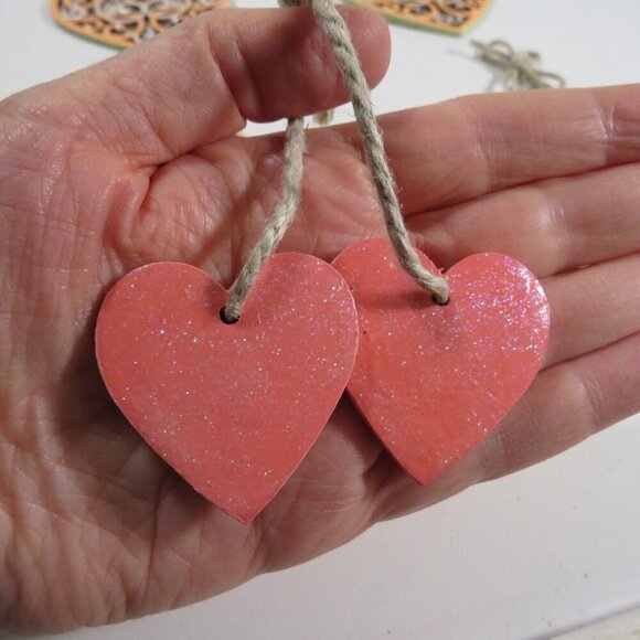 Peach (4) Wood Laser Cut Hearts and a double heart - Picture 9 of 10